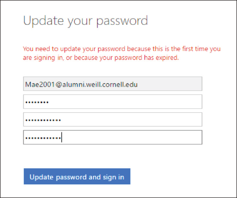 alumni email password update