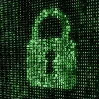 Lock icon comprised of binary code.