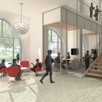 architectual drawing of modern building lobby