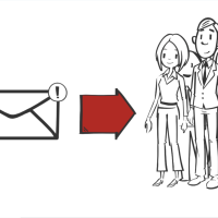 Email icon moving towards a group of people