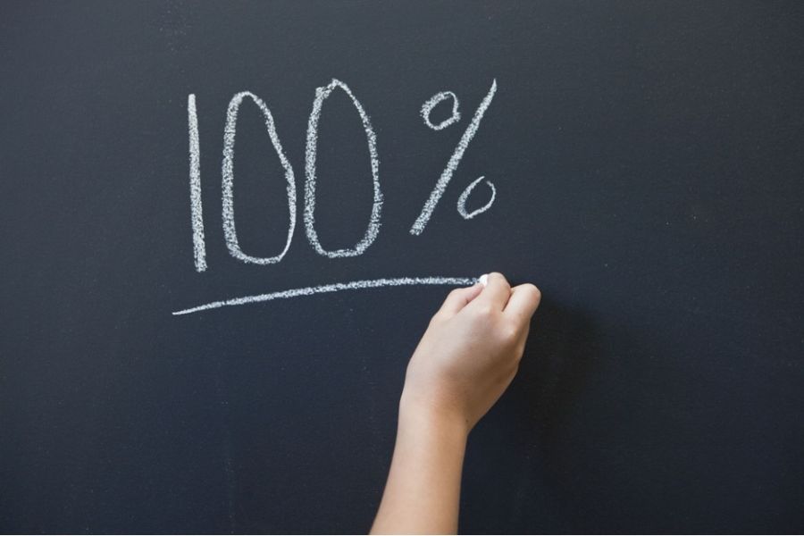 100 percent written on a chalkboard