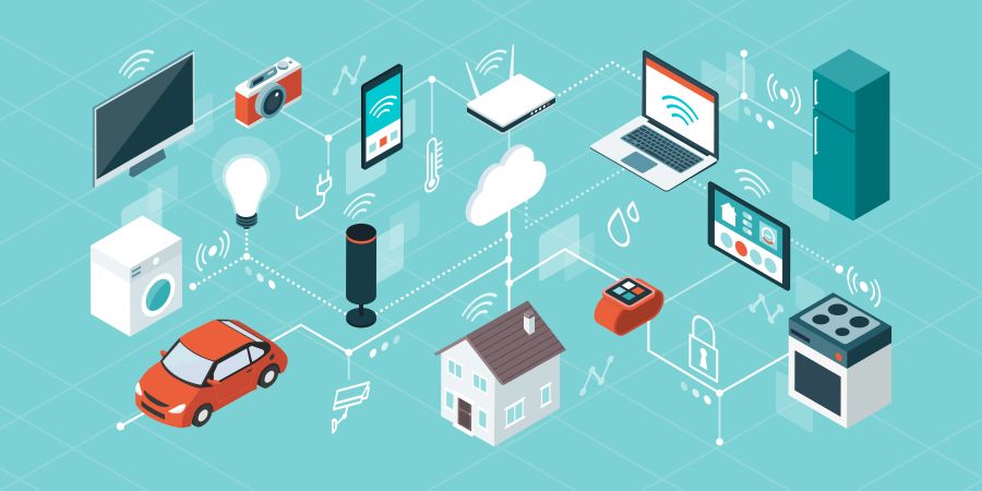 Visual depiction of a home network with IoT devices connected to a home.