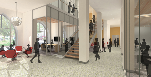 architectual drawing of modern building lobby