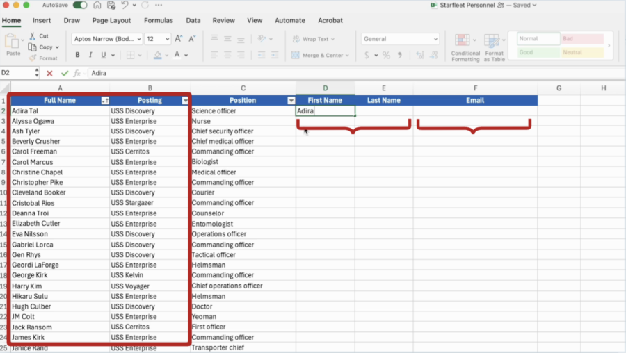 Flash Fill example in Excel