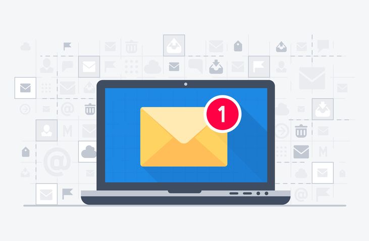 laptop illustration with 1 email alert icon on its screen
