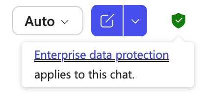 Green shield icon visible once a user has signed into Copilot with a WCM email address.