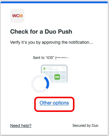 Duo prompt with "Other Options" link highlighted