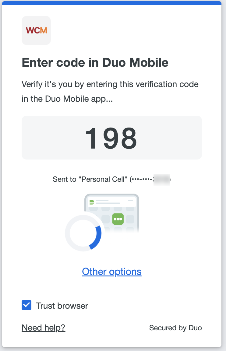Duo verified push prompt with a 3-digit code