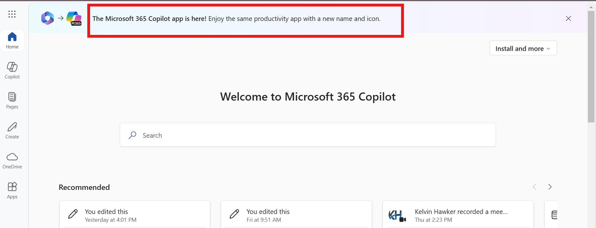 Microsoft Office 365 banner indicating your account has transitioned over to new version of O365