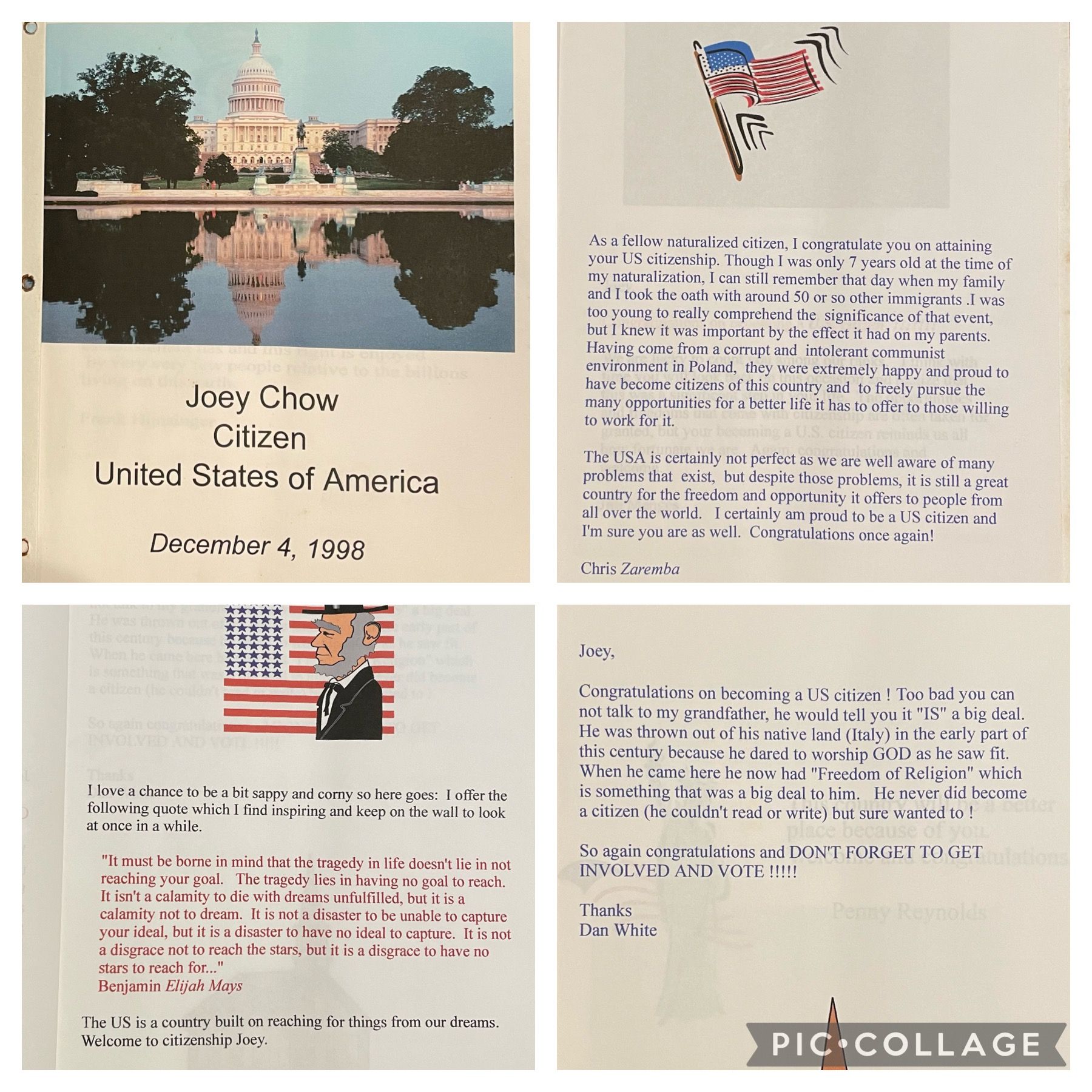 booklet from Joey's Naturalization ceremony
