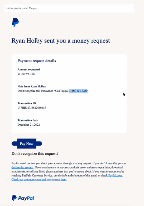 Phishing Email Paypal