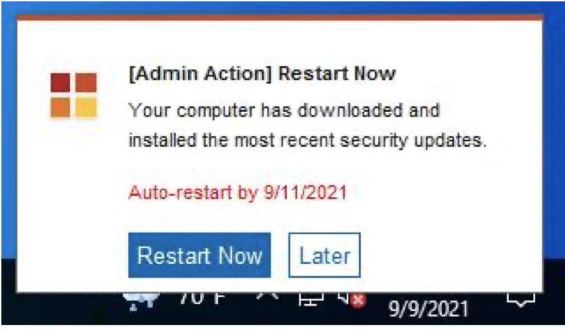 Screenshot of Windows prompt to restart your computer