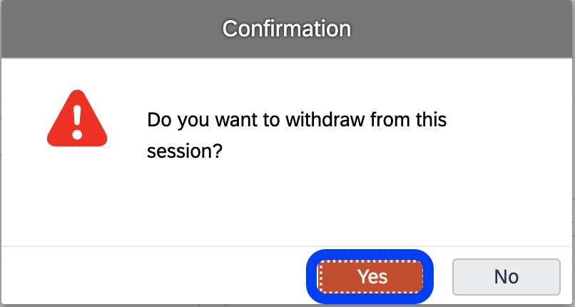 Withdraw confirmation pop up