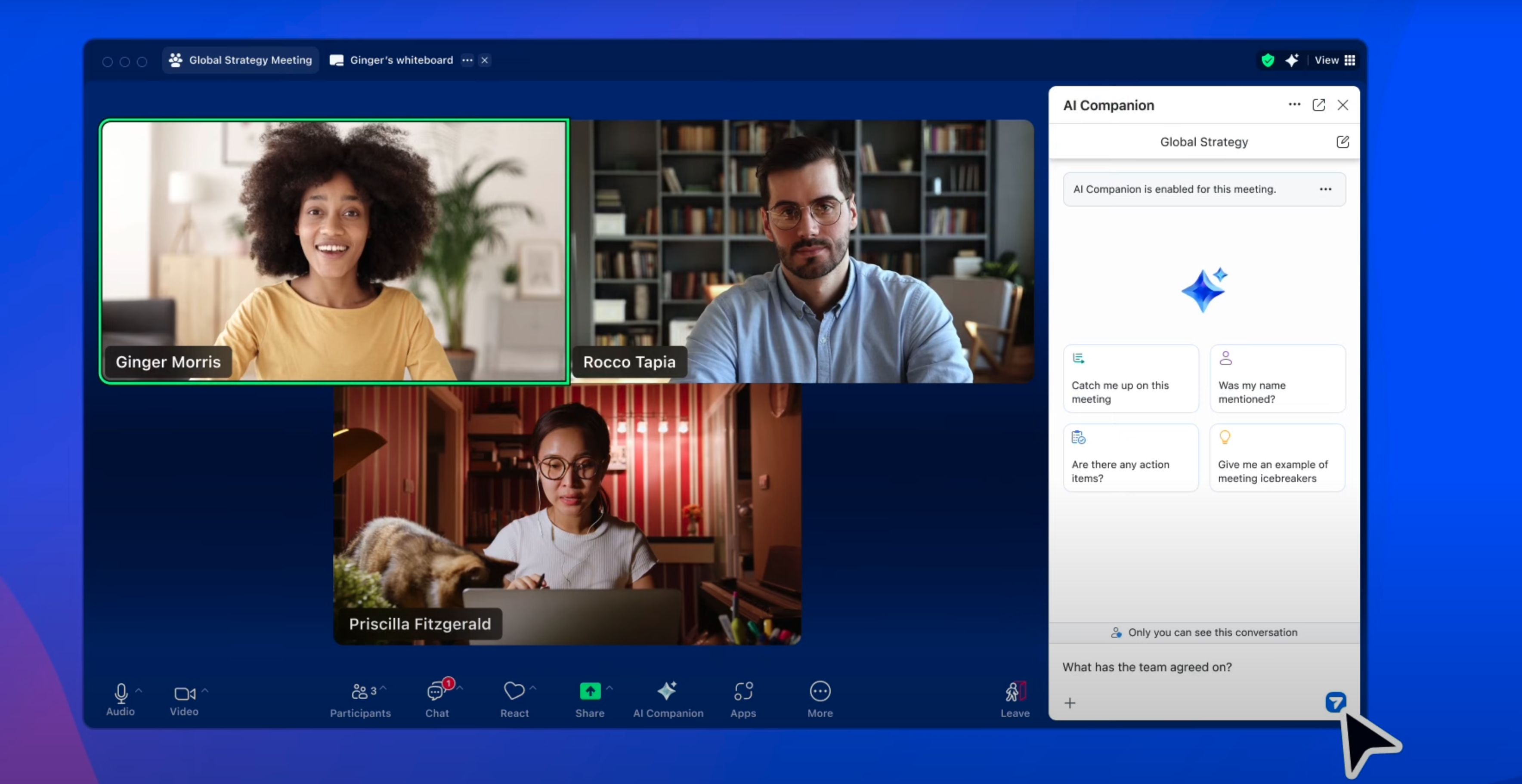Zoom meeting with participants using AI Companion