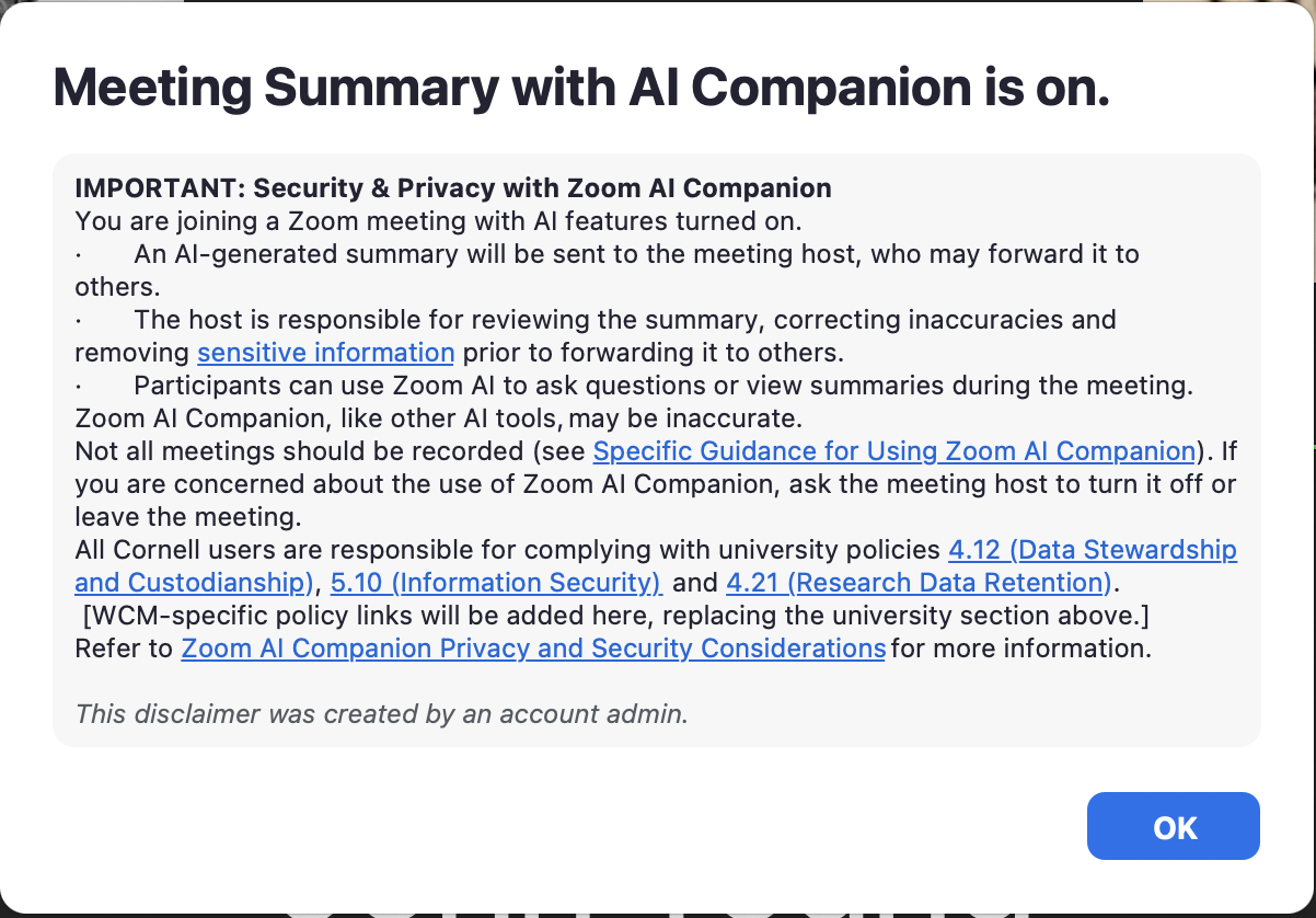 Zoom AI pop-up notification