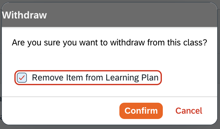 Confirmation window to withdraw from LMS course