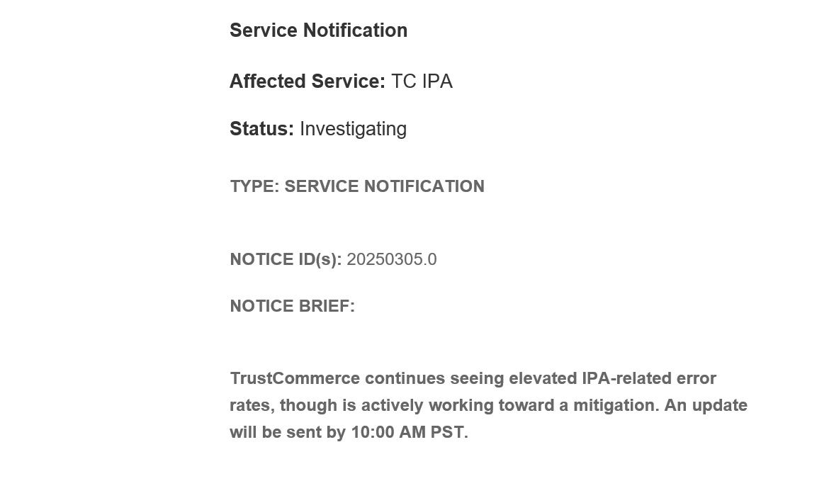 Update from TrustCommerce