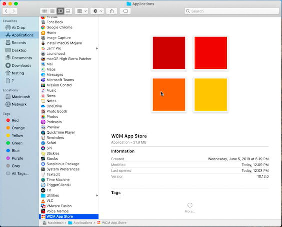 WCM App Store in Finder
