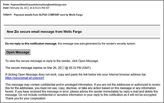 Wells Fargo Zix email