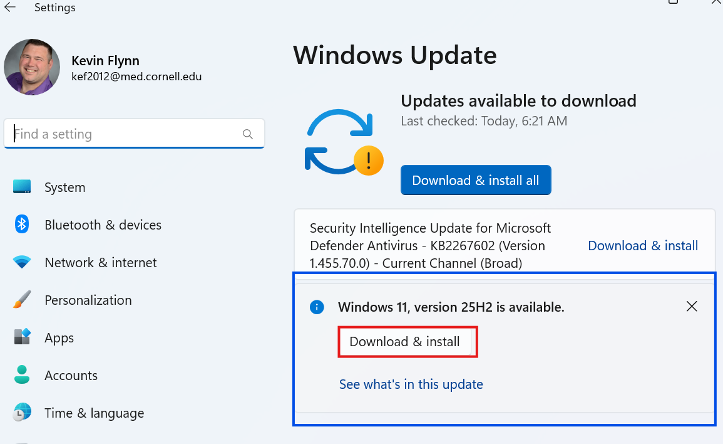 Win 11 25H2 install