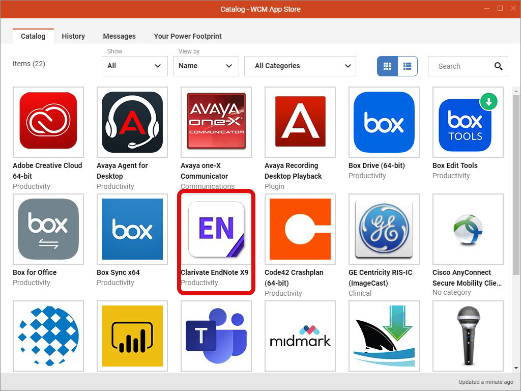 Screenshot of Windows WCM App Store with EndNote highlighted