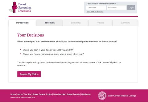 The Breast Cancer Screening site was developed to help patients assess their risks for the disease.