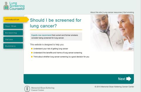 The Lung Screening Counselor site lets patients take a survey to understand their risks in getting the disease.
