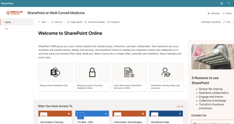 Example of WCMC SharePoint site. 