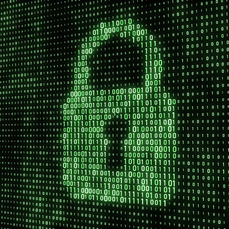 Lock icon comprised of binary code.